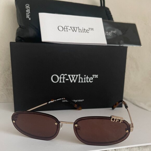 NEW OFF-WHITE OERI13M MIAMI 7664 SUNGLASSES UNISEX OVAL BROWN GOLD main image 9